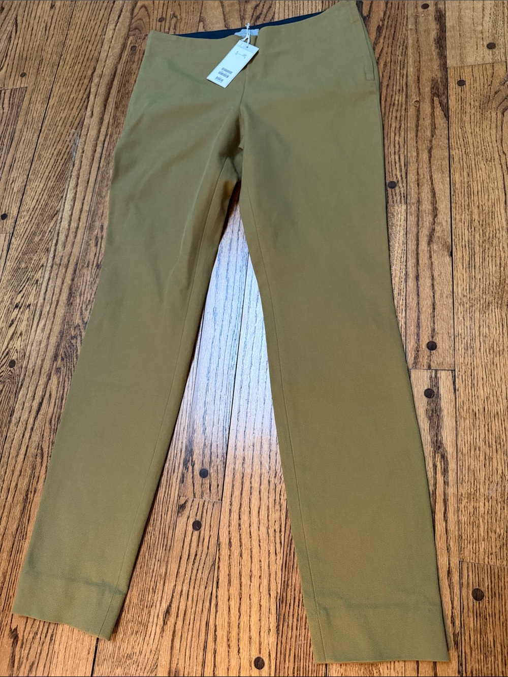 NWT COS sz 8 Olive Ochre Cropped Slim Fit Trousers side zip clean cotton spandex